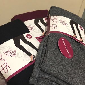 3 different color pairs of fleece footless tights